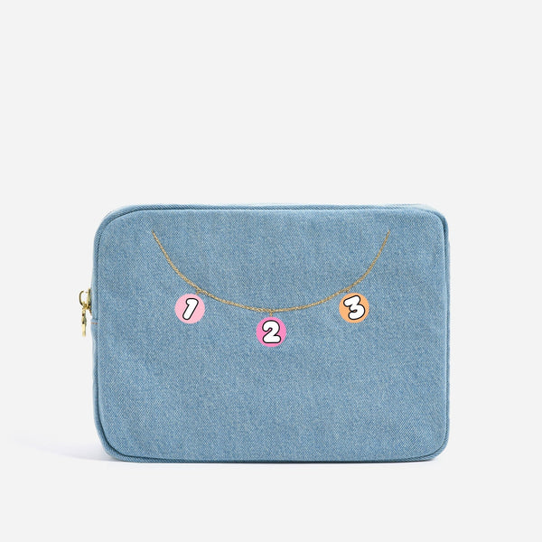 Custom Embroidered Denim Large Pouch