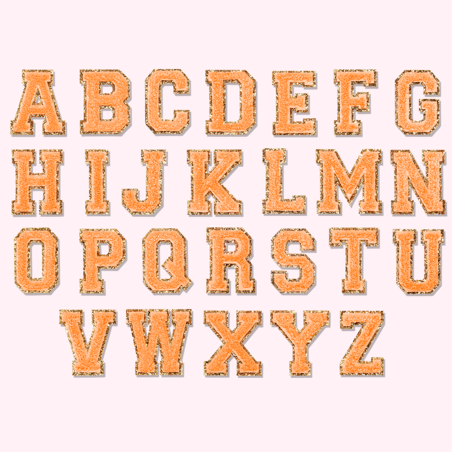 Peach Glitter Varsity Letter Patches