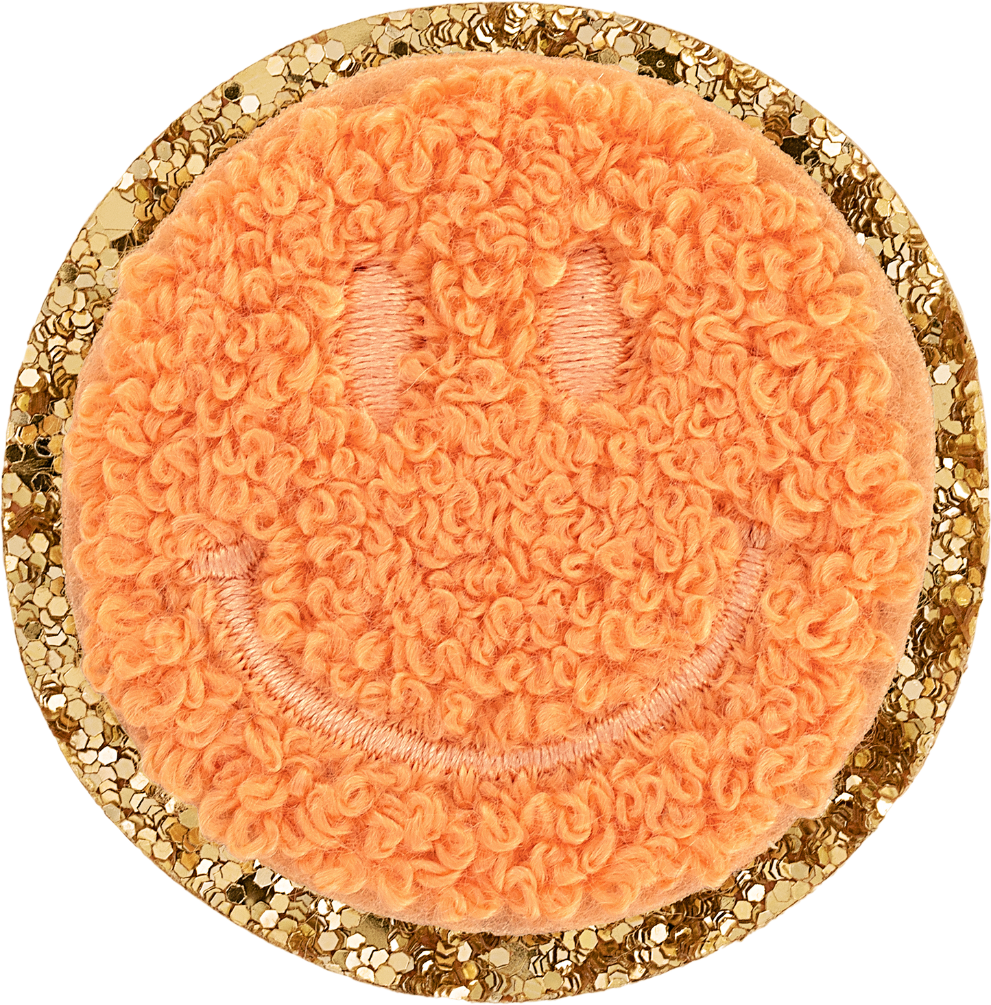 Peach Glitter Varsity Smiley Face Patch