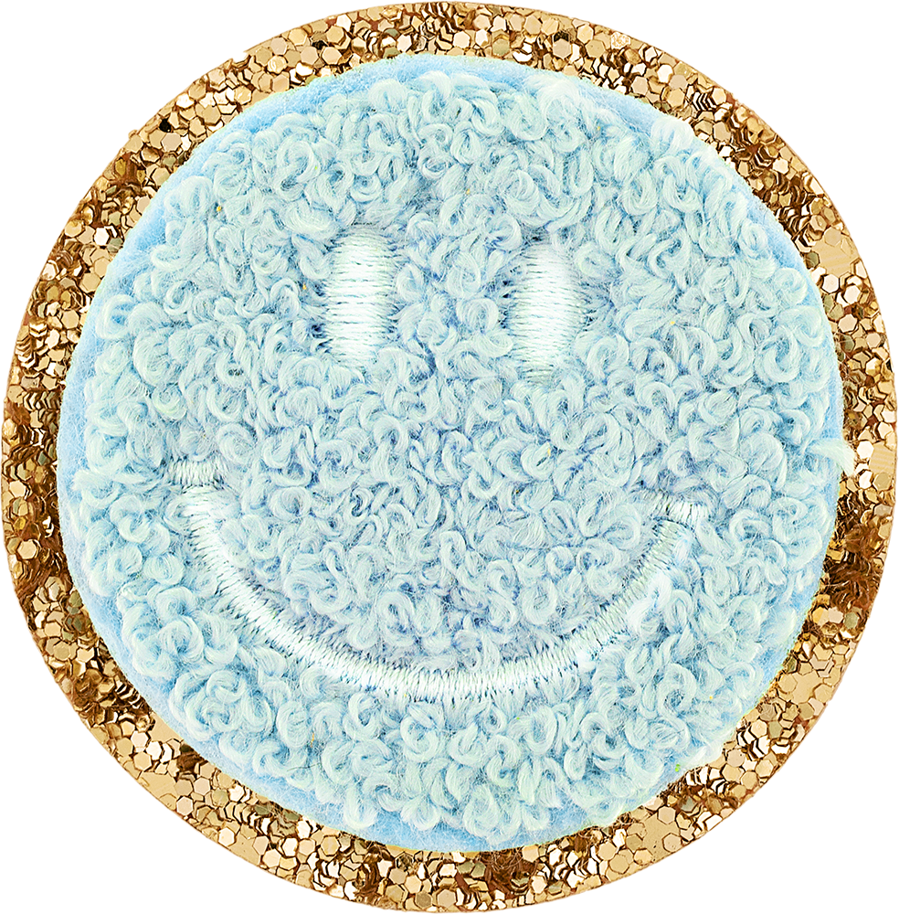 Sky Glitter Varsity Smiley Face Patch