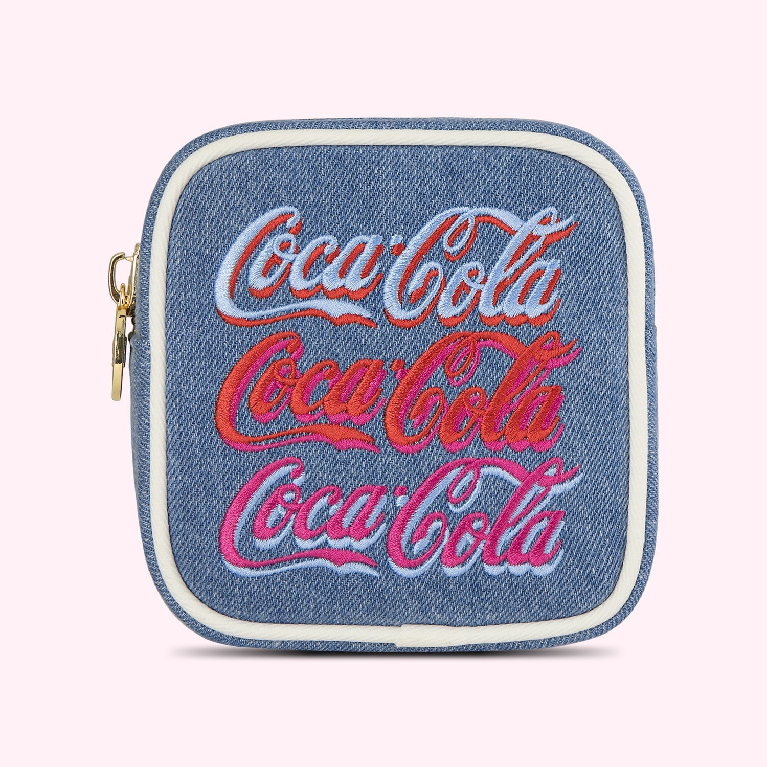 VINTAGE Coca-Cola Coke Pencil Bag Small Cosmetics Clutch Zipper Blue  Advertising