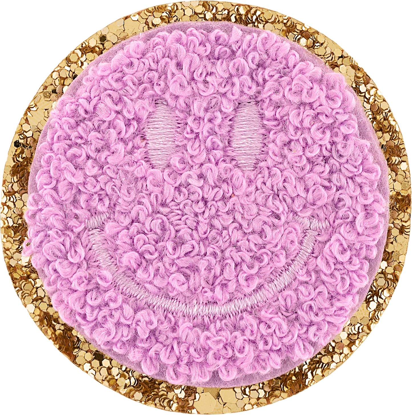 Grape Glitter Varsity Smiley Face Patch