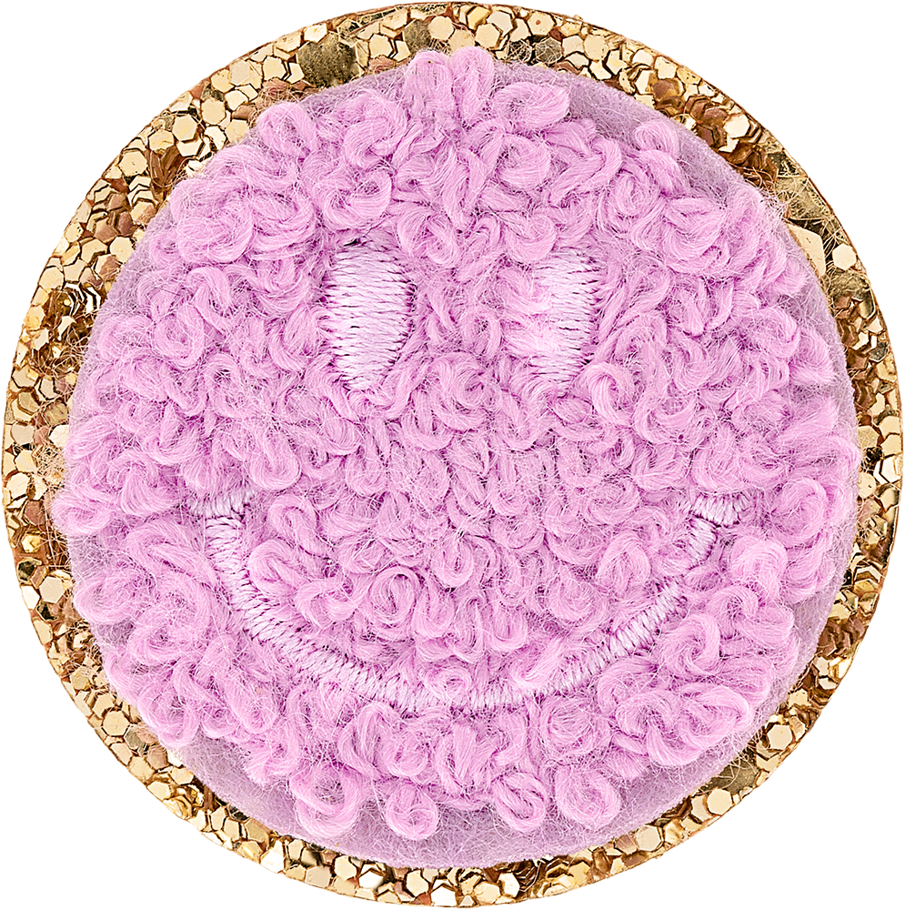 Grape Mini Glitter Varsity Smiley Face Patch